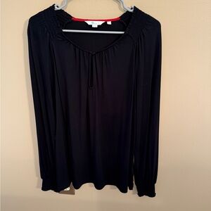 Boden Black Keyhole Long Sleeve Blouse